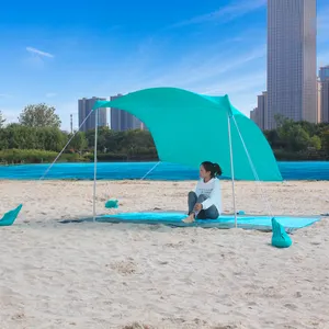 沙滩帐篷遮阳棚即时沙滩伞简易小屋，带UPF 50 + 紫外线便携式防风弹出式遮阳帘，可容纳3至4人
