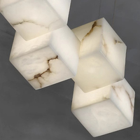 Lustre carré en albâtre ZeroUNO, abat-jour en marbre d'albâtre naturel, fabricants de luminaires en albâtre, éclairage design pour hôtels