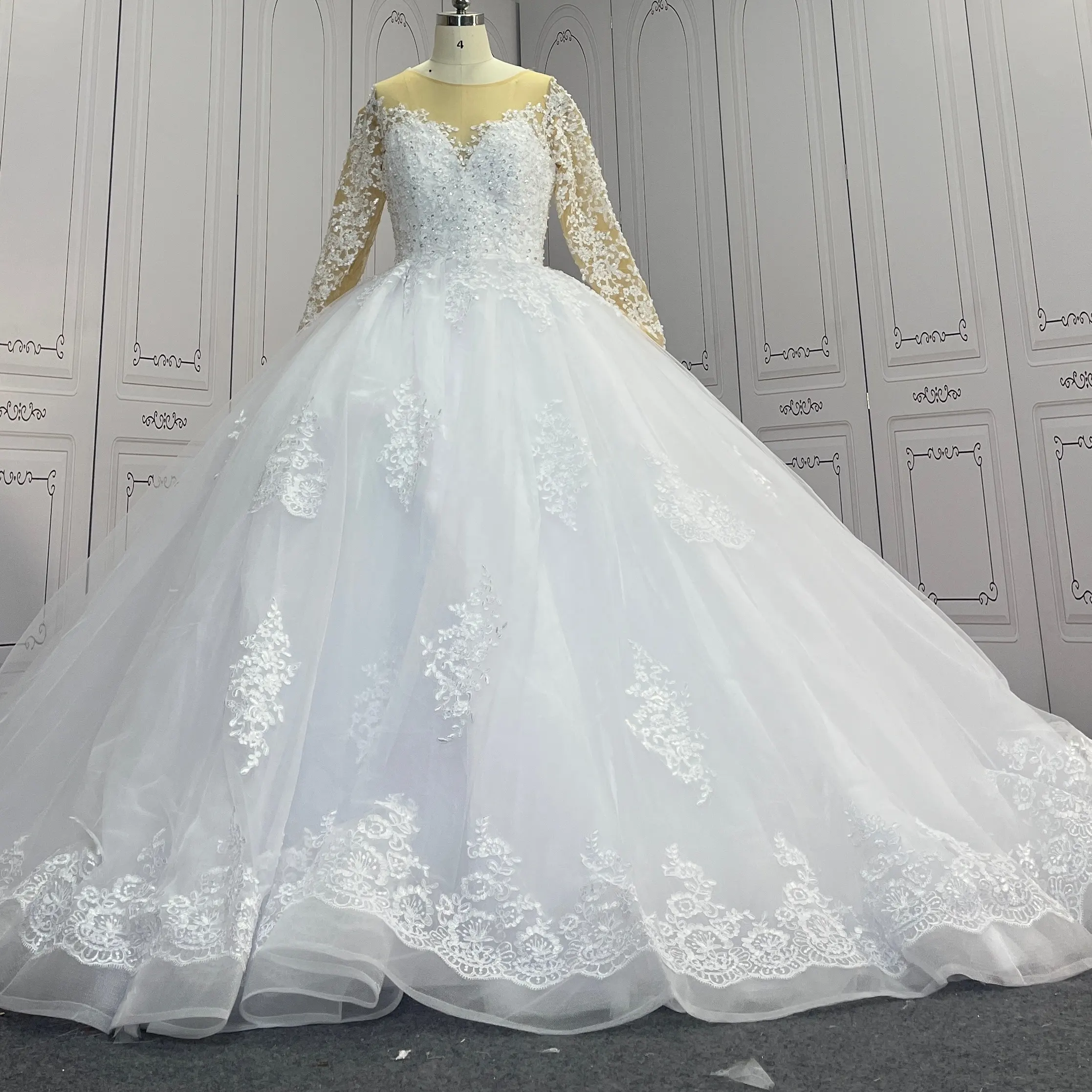 Beyaz Polyester yüksek kalite afrika 2023 sivil gelin zarif uzun kollu düğün elbisesi balo