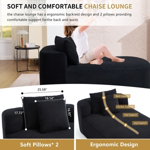 Chaise longue <span class=keywords><strong>convertible</strong></span> à assise large, en velours côtelé, pour intérieur, avec assise profonde surdimensionnée, deux coussins doux, canapé-<span class=keywords><strong>lit</strong></span> sans structure, noir - Product Image 4