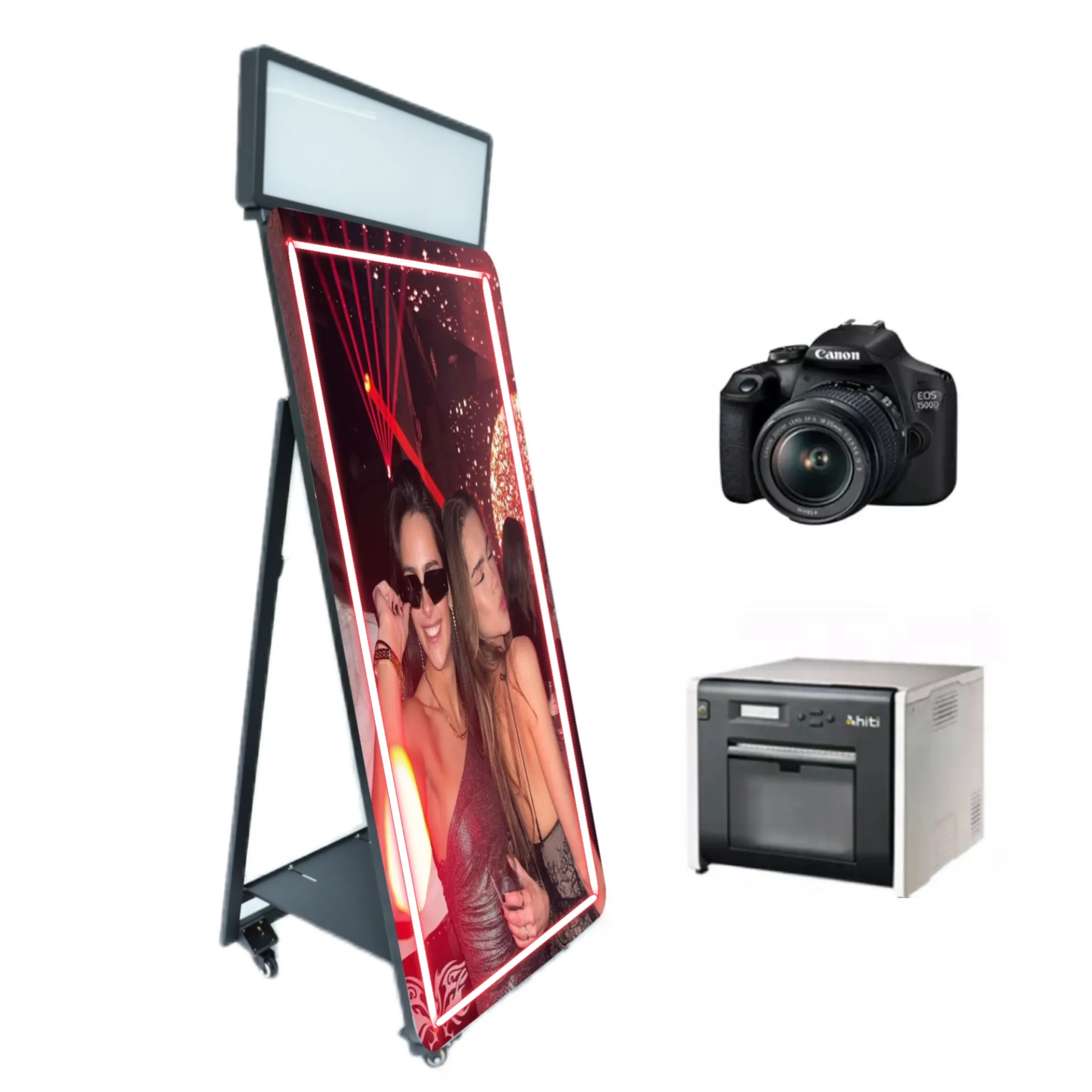 2023 plus récent miroir photomaton Selfie Led cadre Portable écran tactile miroir magique photomaton Machine avec appareil photo et imprimante