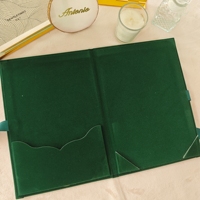 Invitations de mariage personnalisées, format A4 extra-large, couverture rigide en velours vert émeraude avec dorure à chaud, ruban en soie