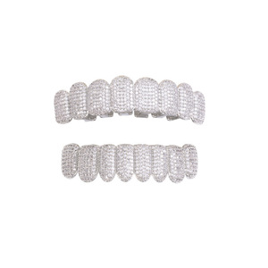 Grillz Hip Hop entièrement incrusté de zircon, ensemble de 8 dents, bijoux dentaires pour hommes, usage quotidien, couleur or et argent - Product Image 4