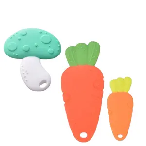 carrot mushroom design food grade soft chewing silicone teether teething toys