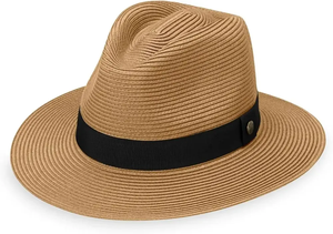 Chapeau Fedora en paille unisexe, chapeau de soleil Panama à large bord avec bande de ruban noir, chapeau Fedora respirant pour l'été, protection UV pour hommes et femmes - Product Image 5