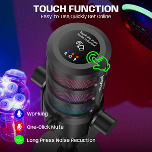 POD professionnel USB <span class=keywords><strong>Microphone</strong></span> de bureau écran tactile anneau lumière antibruit condensateur de poche pour Studio de jeu en streaming - Product Image 3