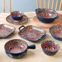 Stock en gros ! Service de table en céramique de style bohème marocain, durable et écologique, assiettes et bols, étanche et compatible congélateur