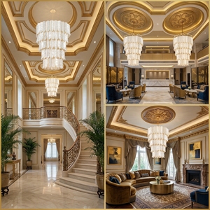 Lustre central E12 de style américain, de luxe, en forme de feuille <span class=keywords><strong>à</strong></span> cinq couches, avec coque en acier, LED dimmable, garantie 3 ans, pour salle <span class=keywords><strong>à</strong></span> manger - Product Image 4