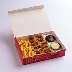 กล่องบรรจุภัณฑ์พิมพ์ลายตามสั่งสำหรับใส่ซอส<span class=keywords><strong>ไก่</strong></span><span class=keywords><strong>ทอด</strong></span> กล่องใส่ปลาทอด เฟรนช์ฟรายส์ พร้อมช่องแบ่ง - Product Image 1