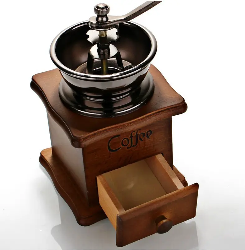 Moulin à café manuel vintage avec manche en bois Moulin à café en bois avec base et tiroir