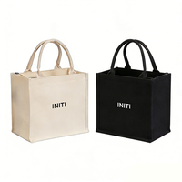 Sac en toile laminé beige noir personnalisé Logo imprimé personnalisé Sac en toile de shopping en coton épaissi