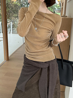 T-shirt chic et polyvalent à manches longues, style français, asymétrique à une épaule, minimaliste et flocqué, idéal pour les trajets quotidiens