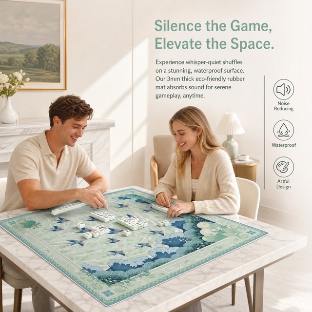 Mahjong Playing Mat NatuGift Modern Square Natural Rubber Foldable Water Resistant Durable 4-Player Mahjong Mat Swallow Print Anti-Slip Noise Table