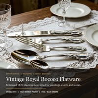 Ensemble de couverts de luxe pour événements, style vintage royal rococo, en acier inoxydable 18/10, embossé, pour mariage et banquet