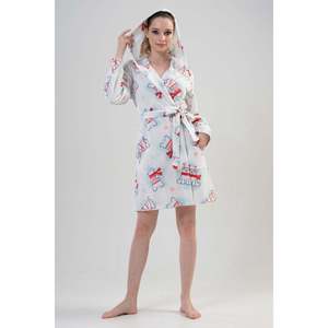 เสื้อคลุมกันหนาวผู้หญิงผ้าฟลีซมีฮู้ด เสื้อคลุมอาบน้ำผ้าพลัฌนุ่มสบาย ชุดนอนลำลอง สีขาวสดใส แขนยาว - Product Image 4