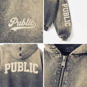Custom Screen Print Dirty <b>Wash</b> Men Oversized Hoodie Streetwear Acid Washed Heavyweight Flat Embroidery Hooded Zip-Up Sweatshirt - Product Image 2