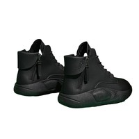 Bottes courtes décontractées pour femmes OEM ODM à plateforme avec fermeture éclair arrière, en cuir PU souple, semelle épaisse, imperméables, noires/blanches, personnalisables