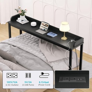 Vente en gros en usine Bureau noir pour ordinateur portable à roulettes <span class=keywords><strong>Table</strong></span> <span class=keywords><strong>de</strong></span> <span class=keywords><strong>lit</strong></span> King avec 2 prises secteur et 2 ports USB pour le rangement <span class=keywords><strong>de</strong></span> la chambre à coucher ou <span class=keywords><strong>de</strong></span> l'appartement - Product Image 4