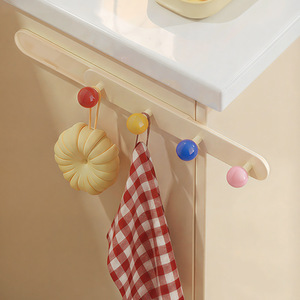 Retractable Kitchen Hooks Cream White 3 Hooks TPE Material Wall Mounted For Cabinet <b>Door</b> Bathroom Living Room Bedroom Office - Product Image 1
