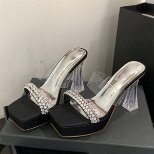 OEM/ODM Customized Women's <b>Square</b> Toe Transparent High-Heeled Sandals Breathable Platform Shoes Rhinestones Fashion Trend - Product Image 5