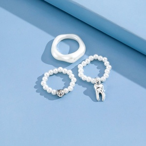 Lot de 3 bagues vintage en perles pour femmes, perles bohèmes, zircon brillant, pendentif en métal, bijoux tendance originaux, cadeaux - Product Image 5