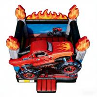 Château gonflable sur le thème des Monster Truck, flammes 3D, rouge/noir, en PVC de qualité commerciale, pour les fêtes d'anniversaire des enfants