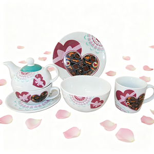 Juego de Vajilla de Porcelana con Diseño de Corazón de <span class=keywords><strong>San</strong></span> Valentín, Juego de Vajilla de Cocina de Cerámica Bonito de HARVIT con Tetera, Taza de Café, Platillo - Product Image 4