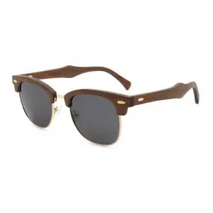 Club master luxury metal wooden sunglasses 2024 trendy unisex man woman sun glasses half rim fashion whole wood shades