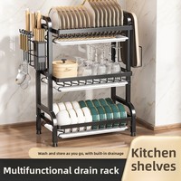 Étagère à vaisselle et bols multi-niveaux en métal avec égouttoir, organisateur de comptoir moderne pour la cuisine