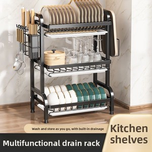 Multi-Layer Metal <strong>Dish</strong> &amp; Bowl <strong>Rack</strong> with Drain Shelf, Modern Countertop Organizer for Kitchen - Product Image 2