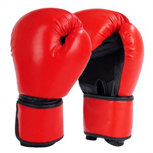 Gants de boxe en cuir rouge à doigts entiers avec fermeture à lacets au poignet, emballage personnalisable, impression par transfert thermique pour adultes - Product Image 2