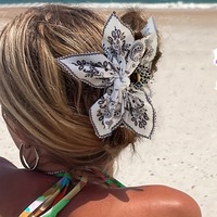 Pince à cheveux grande taille 14,5 cm en tissu imprimé motif floral rétro, accessoire pour femmes et filles