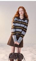 Pull en cachemire ample pour femme, personnalisé, décontracté, d'hiver, à rayures sur le devant, avec logo Mountain Joker