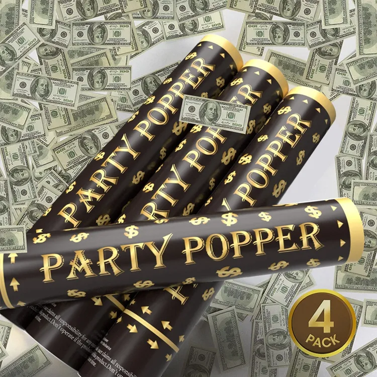 Bill Dollar Confetti Poppers Canhões para Poker Tema Dinheiro Tema Tabela Aniversário Decor Casino Temático Aniversário Jogo Festa Y726