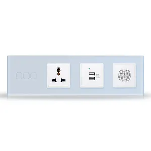 Ce/Rohs Glas 3 Gang 2/3/4way Wifi Smart Touch Switch Universele Usb Bluetooth Audio Stopcontact