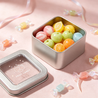 Boîte en fer blanc écologique à fenêtre carrée, plusieurs couleurs au choix, faible MOQ, logo personnalisé, emballage pour bonbons durs aux fruits et confiseries