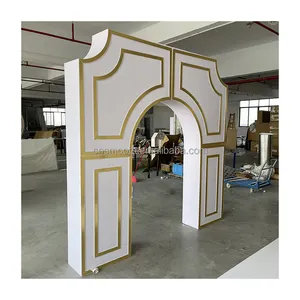 Decoración de boda, materiales acrílicos de oro, cuadrado blanco, arco de pared para decoración de boda