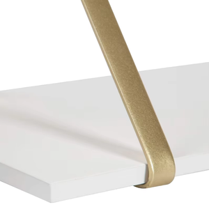Scaffali in <span class=keywords><strong>legno</strong></span> <span class=keywords><strong>bianco</strong></span> con staffe in metallo oro, 2 pezzi Set mensola - Product Image 3