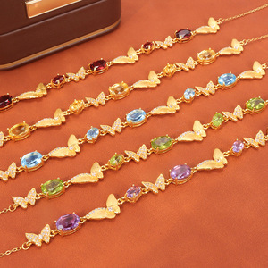 9 Pulseras de Plata de Ley 925 con Acabado Cepillado y Mariposas, Joyería con Piedras Naturales de Corte Ovalado y Gemas de Colores - Product Image 5