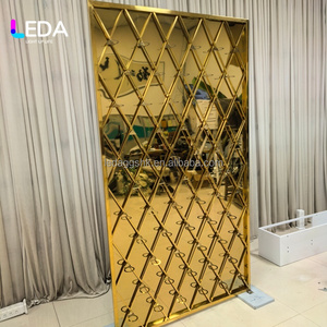 LEDA Custom Wedding Backdrop Stand Indian Style Shiny <b>Gold</b> Stainless Steel Wedding Arch Hollow Entrance Door for Events <b>Decor</b> - Product Image 3