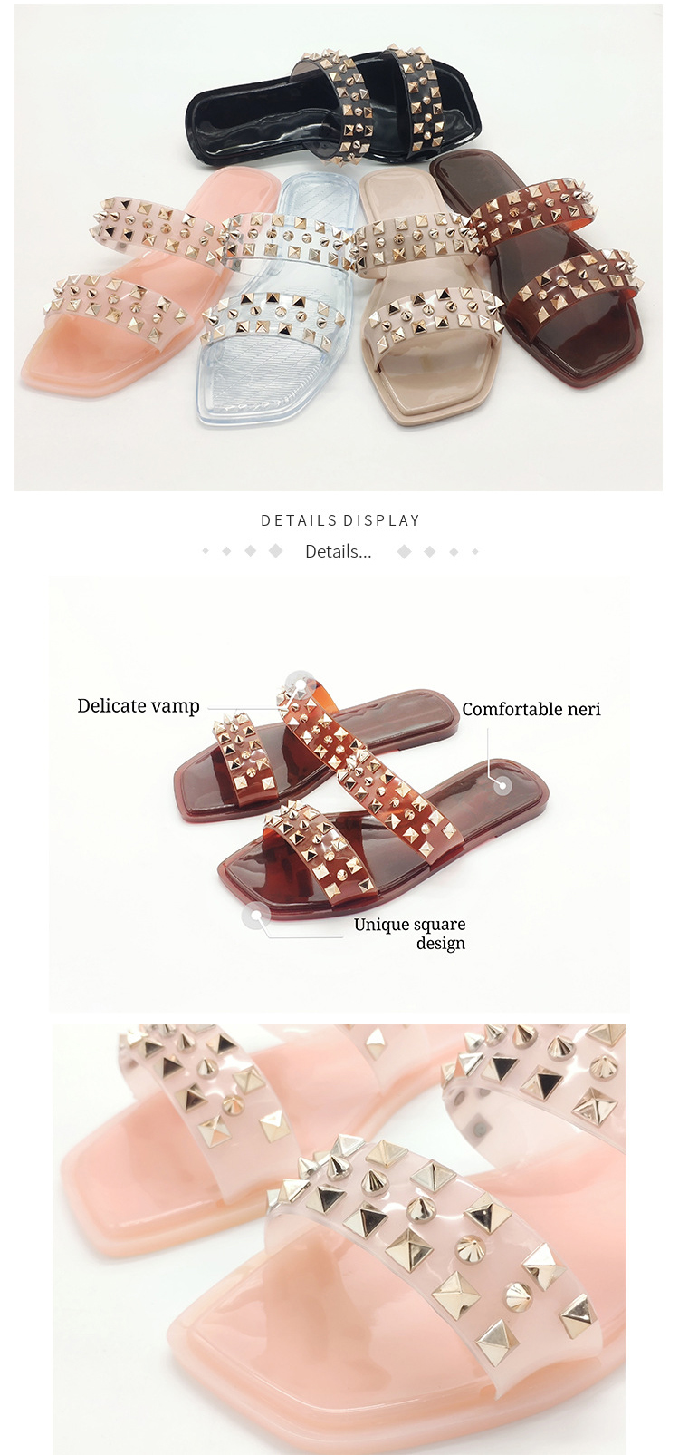 New Riveted Jelly Shoes Plastic Crystal Style Slippers Outdoor Women Slippers and Sandals