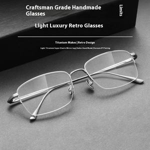 نظارات عمل نصف إطار من التيتانيوم الخالص خفيفة للغاية عصرية ذهبية كبيرة بتصميم ماسي عدسات طبية متوافقة - Product Image 5