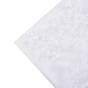 Color blanco bordado 100% nylon francés tul malla encaje algodón cordón bordado tela para vestido de fiesta de boda