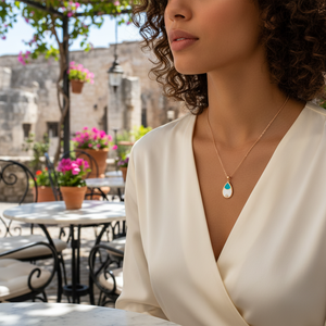 Forma de pera turquesa y esmalte blanco diseño colgante turco hecho a mano venta al por mayor 925 joyería de plata esterlina - Product Image 2