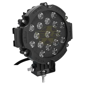 Barre lumineuse de travail LED ronde Super brillante de 12V, 7 pouces, faisceau combiné de tache d'inondation 51W, projecteur marin automatique, camion de ramassage, remorque SUV ATV UTV