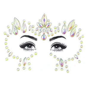 Autocollant décoratif 3D pour le visage, accessoire lumineux en strass et cristal, Design personnalisé, gemmes, yeux, diamants