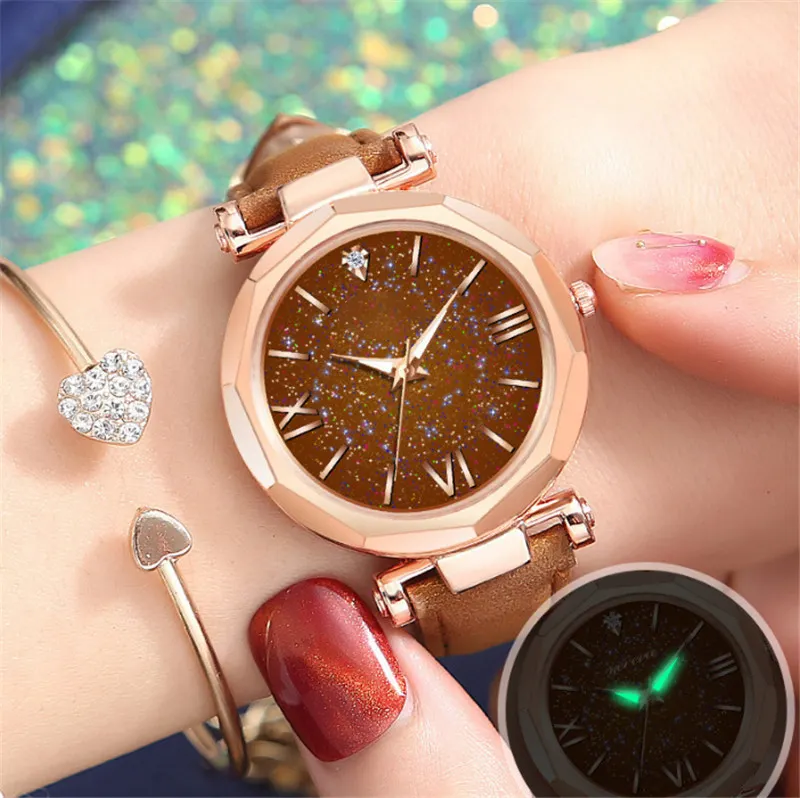 WJ-9376 The Stars Woomen's Wristwatch Luminous Set With Diamond Website Celcbtity Women's New Leather Quartz Stock Watches