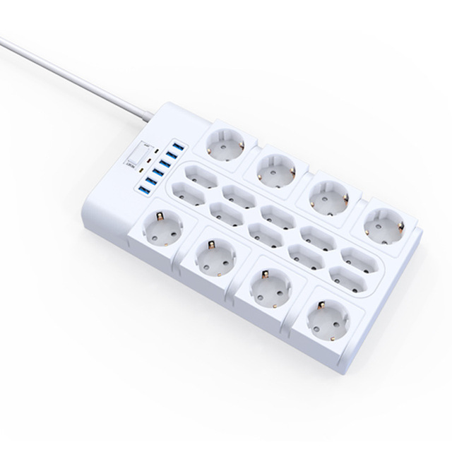 European Standard 18-Outlet Surge Protection Power Strip Extension Plug Socket Household Wiring CN/EU Plug Compatibility