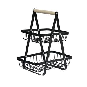 2/3-Tier Detachable Metal Kitchen Storage Rack Fruit Basket Handle Shop Cafe Bread Food Display <b>Stand</b> <b>Vegetable</b> Drain Storage - Product Image 4