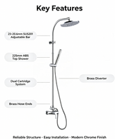 Kit de douche mécanique OEM 5F, système de douche mécanique en acier inoxydable chromé, colonne de douche réglable à 2 sections, système de douche pour bain